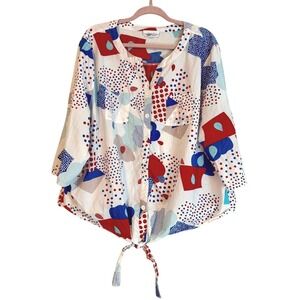 Catalog Favorites Tie-Front Blouse Abstract Print‎ 3/4 Sleeve Top 2X